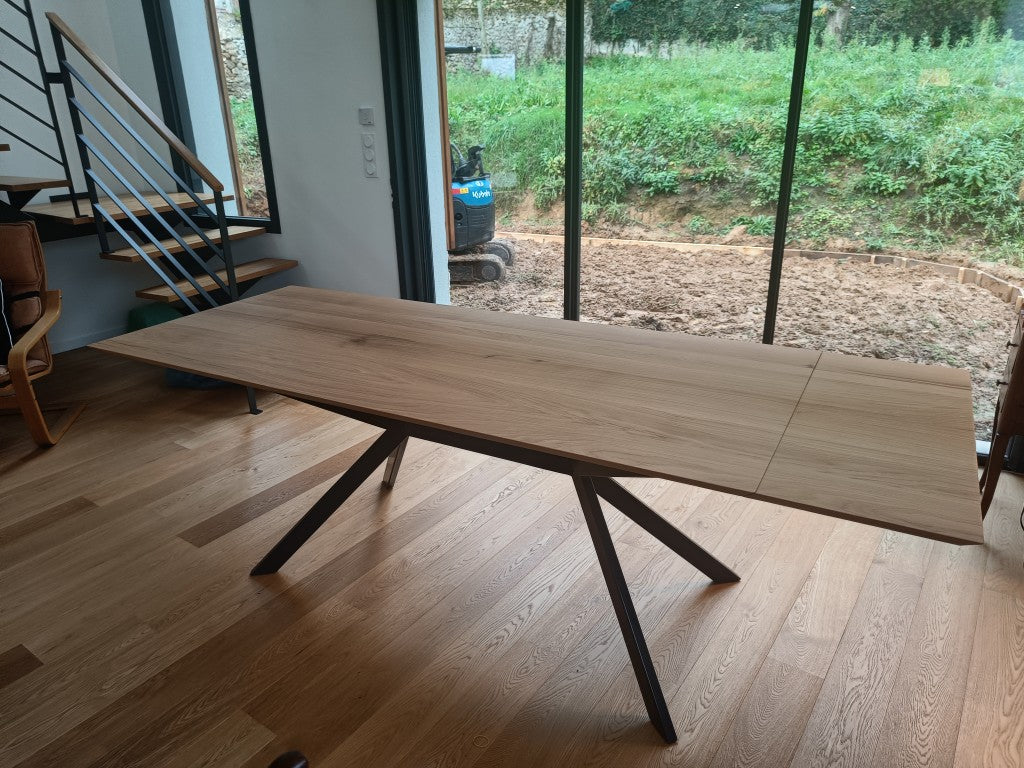 Solid oak table and white sled legs - AURORE 