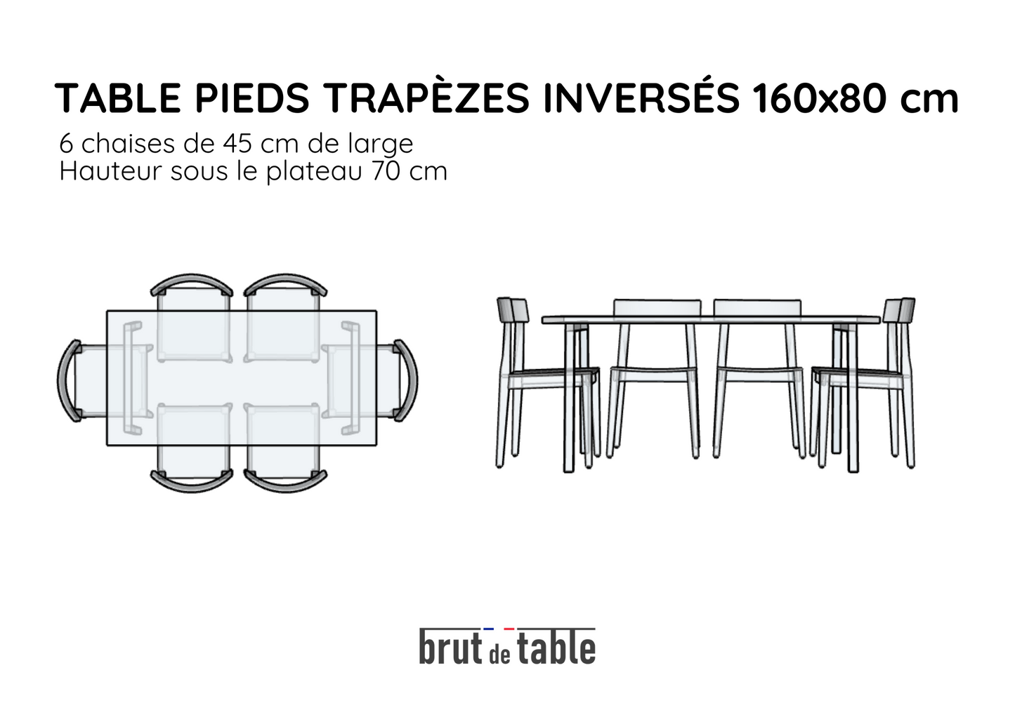 <img src="plan-technique-table-chene-massif-pieds-trapezes-inverses.jpg" alt="Plan technique table en chêne massif avec pieds trapèzes inversés">